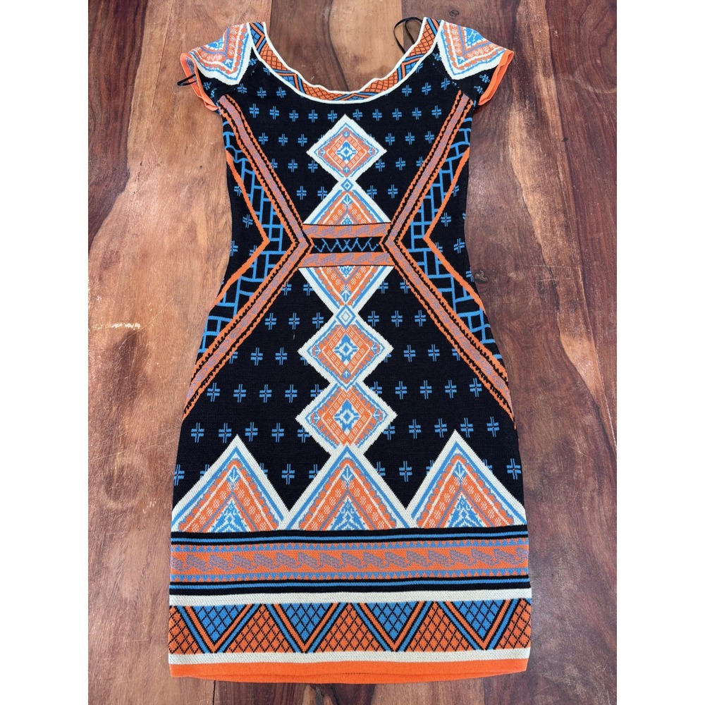 Jealous Tomato bodycon mini dress women size S black orange geometric tribal